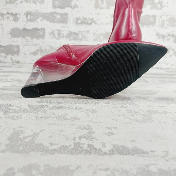 NEW Open Edit Burgundy Leather Ederika Clear Wedge Pointy Toe Ankle Boots i131 - Picture 8 of 14
